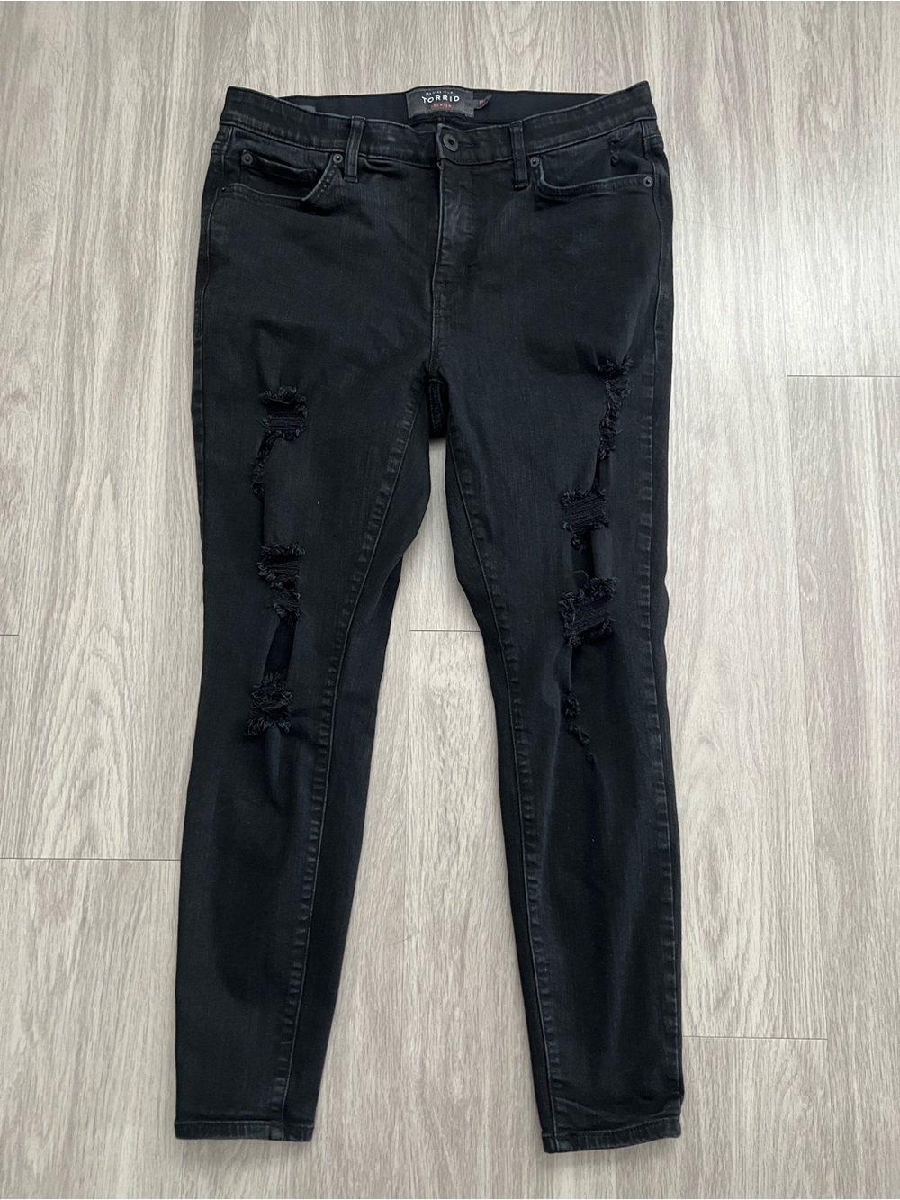 Torrid Sky High Skinny Jeans Women’s 12R Black Distressed High Rise Stretch